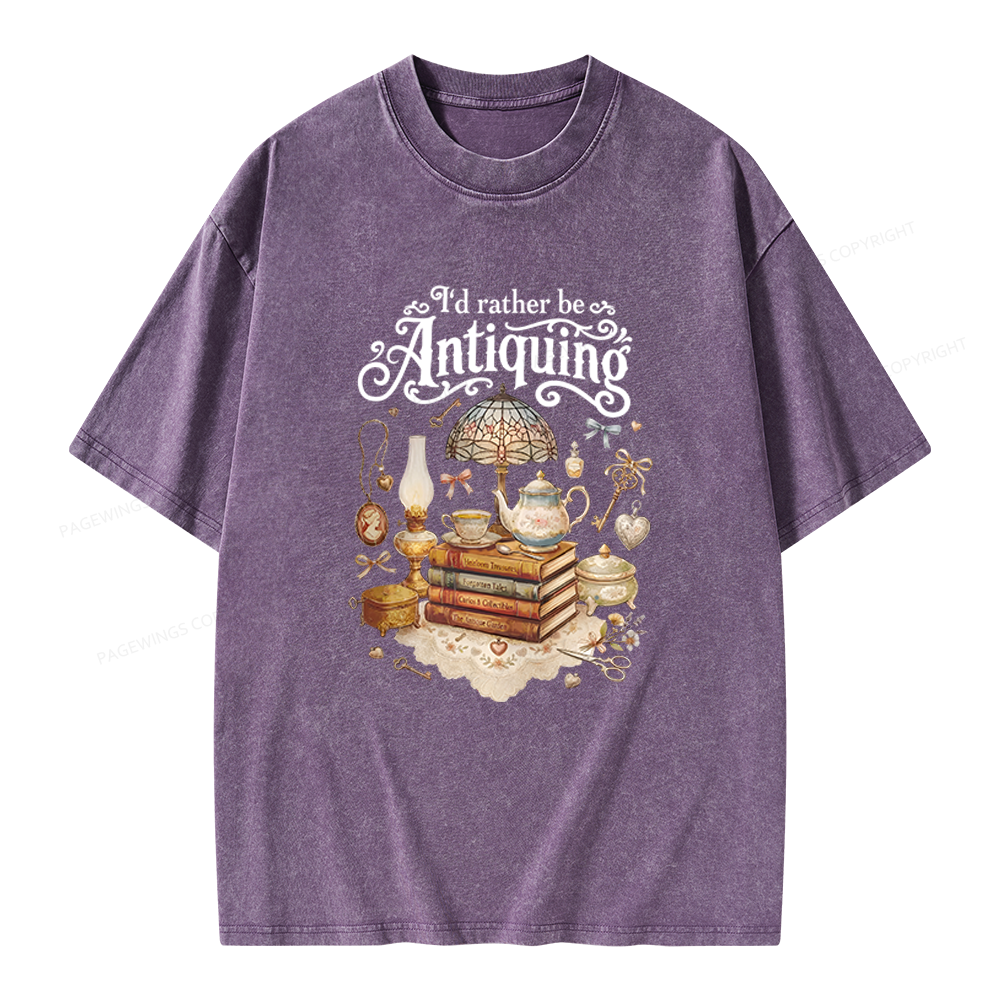 Pagewings I’d Rather Be Antiquing Unisex Washed T-shirt