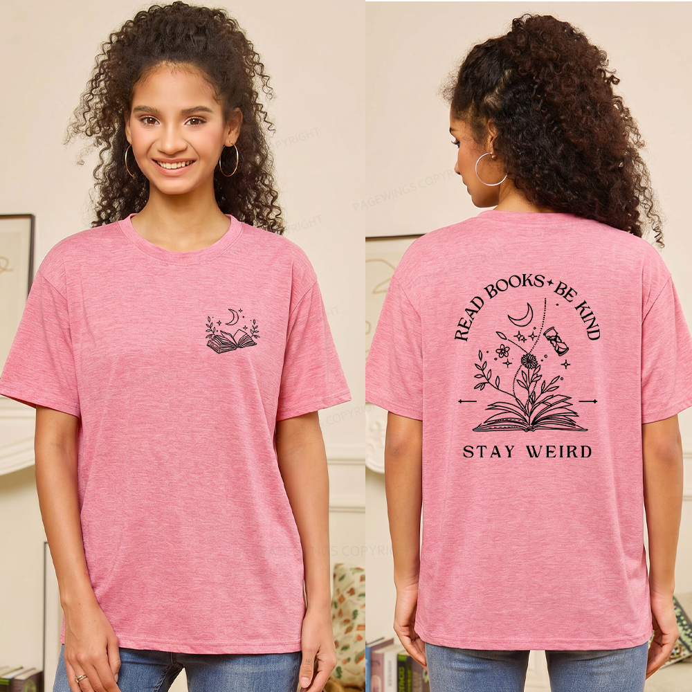 Pagewings Soft Read Books Be Kind Stay Weird Unisex Heather T-Shirt