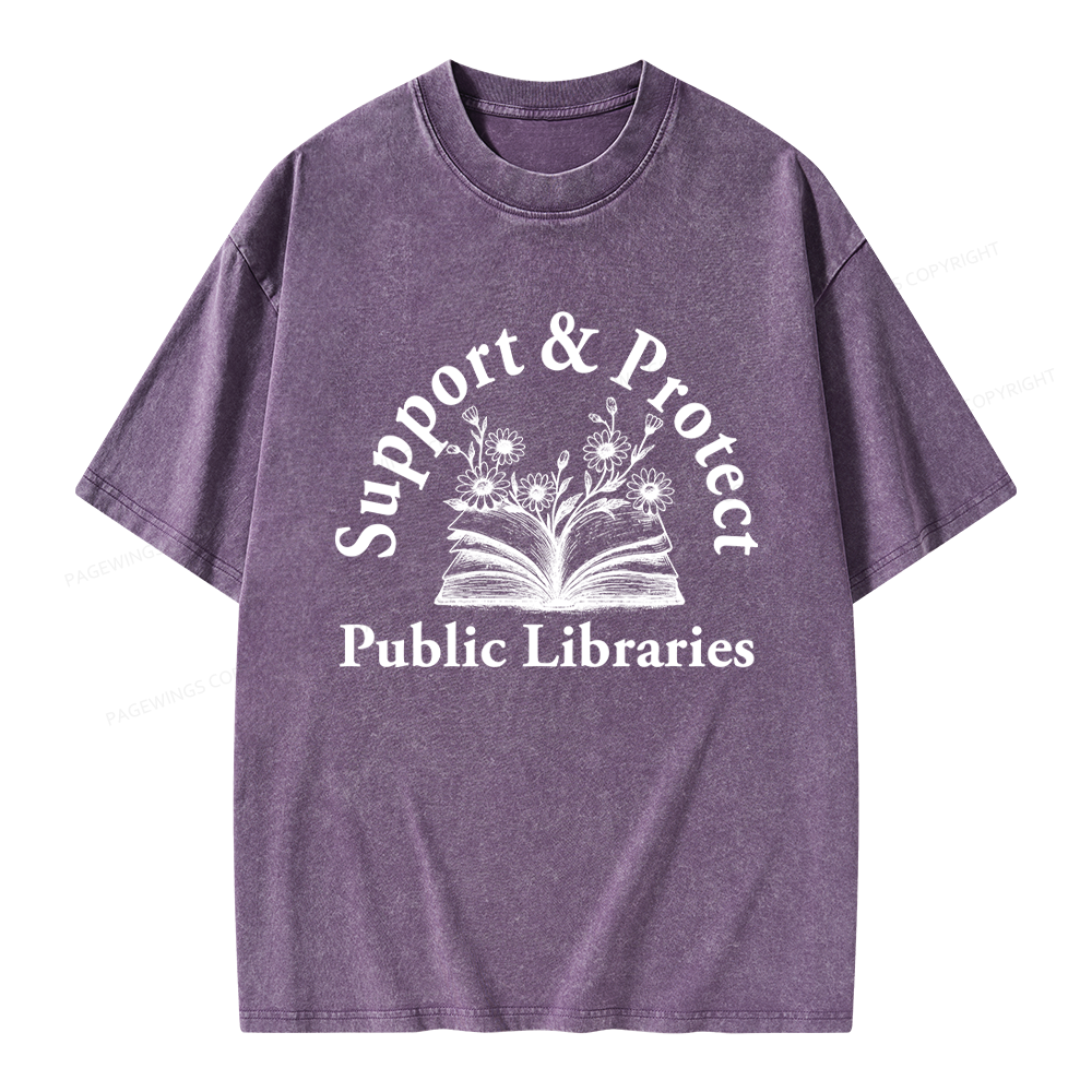 Pagewings Support and Protect Public Libraries 16146 Bookish Unisex Washed T-shirt