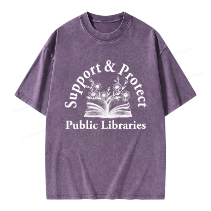 Pagewings Support and Protect Public Libraries 16146 Bookish Unisex Washed T-shirt
