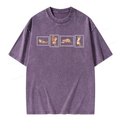 Pagewing Otter Reading Unisex Washed T-shirt