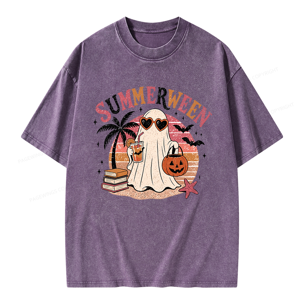 Pagewing Summerween Beach Unisex Washed T-shirt