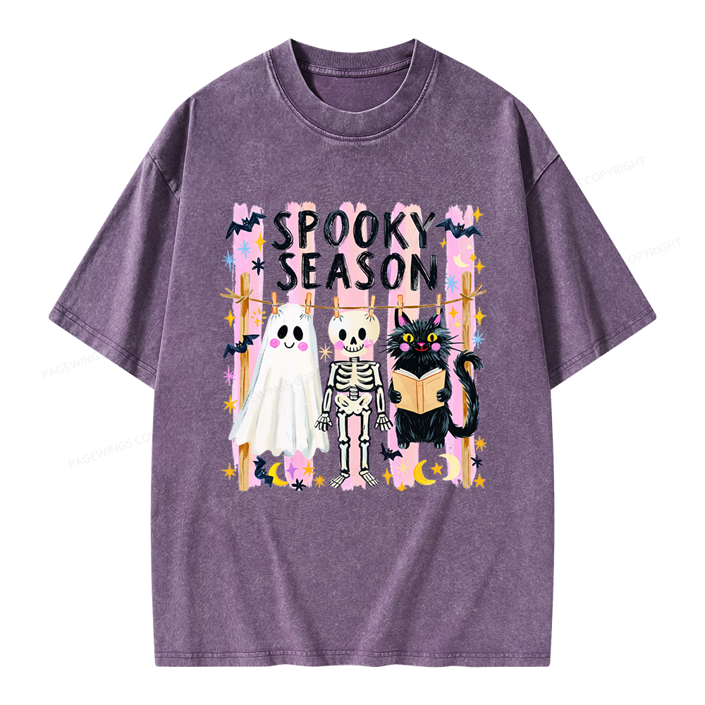 Pagewing Preppy Spooky Season Unisex Washed T-shirt