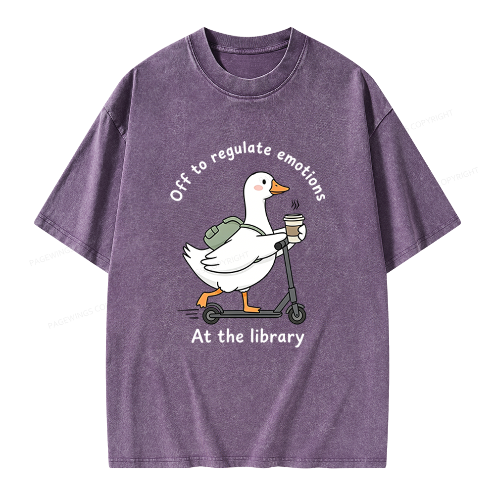 Pagewings Off To Regulate Emotions At The Library Unisex Washed T-shirt