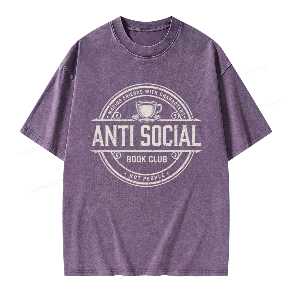 Pagewing Anti Social Book Club Unisex Washed T-shirt