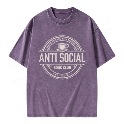 Pagewing Anti Social Book Club Unisex Washed T-shirt