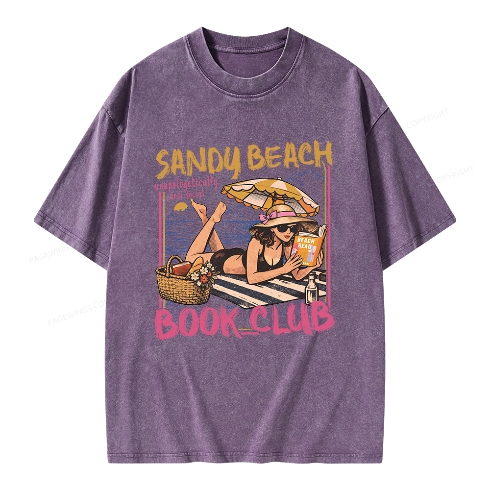 Pagewing Sandy Beach Book Club Unisex Washed T-shirt