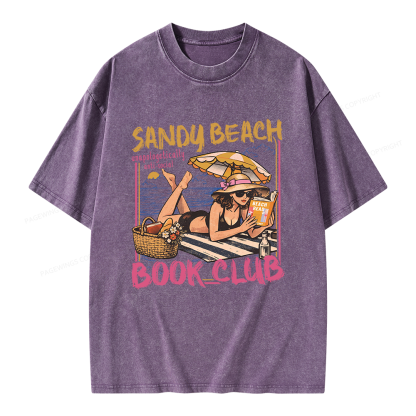Pagewing Sandy Beach Book Club Unisex Washed T-shirt