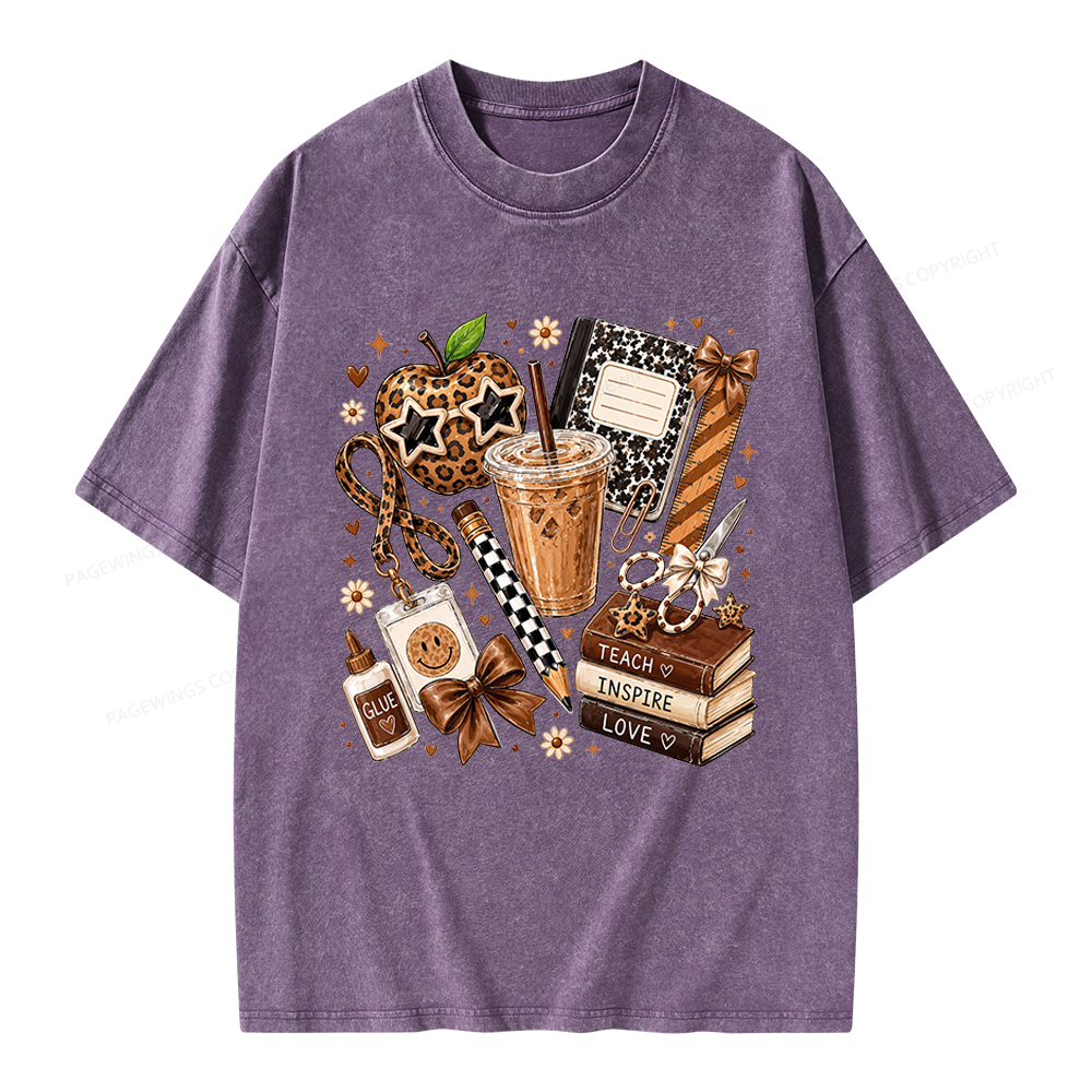 Pagewing Leopard Teacher Book Unisex Washed T-shirt