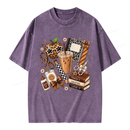 Pagewing Leopard Teacher Book Unisex Washed T-shirt