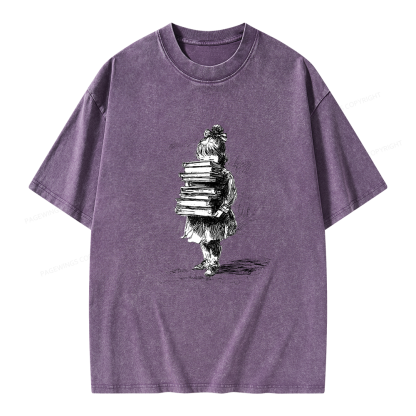 Pagewing Little Book Lover Girl Unisex Washed T-shirt