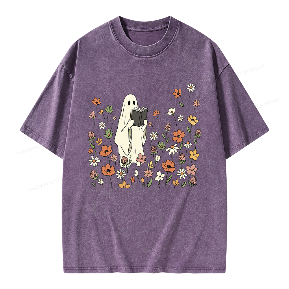 Pagewing Reading Ghost Unisex Washed T-shirt