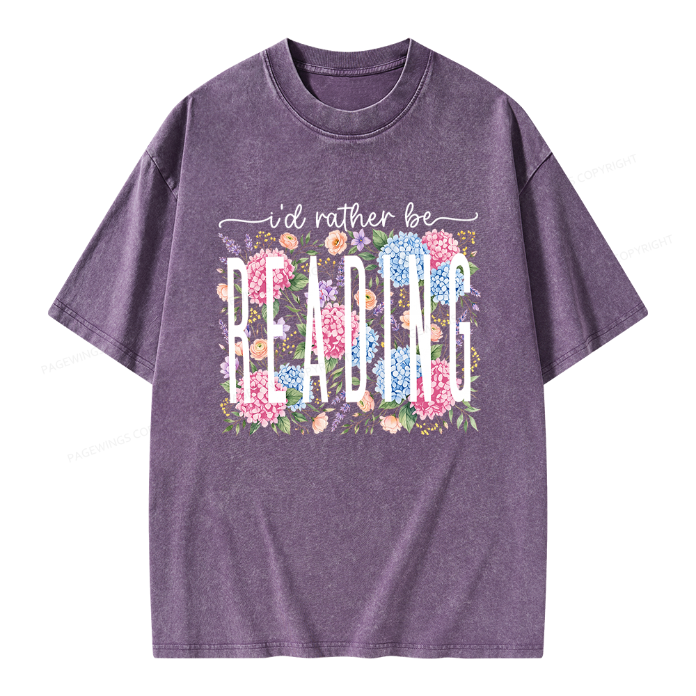 Pagewings Retro Floral Book Lover Unisex Washed T-shirt