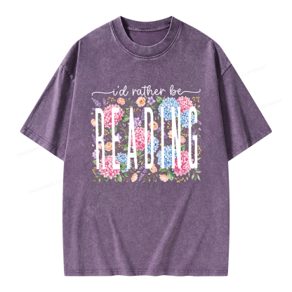 Pagewings Retro Floral Book Lover Unisex Washed T-shirt