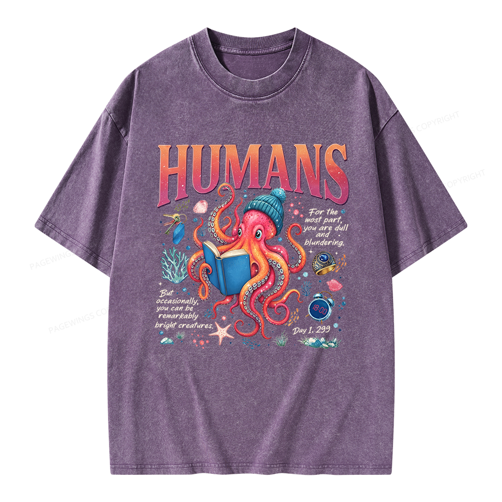 Pagewings Book Lover Octopus Unisex Washed T-shirt