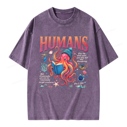 Pagewings Book Lover Octopus Unisex Washed T-shirt