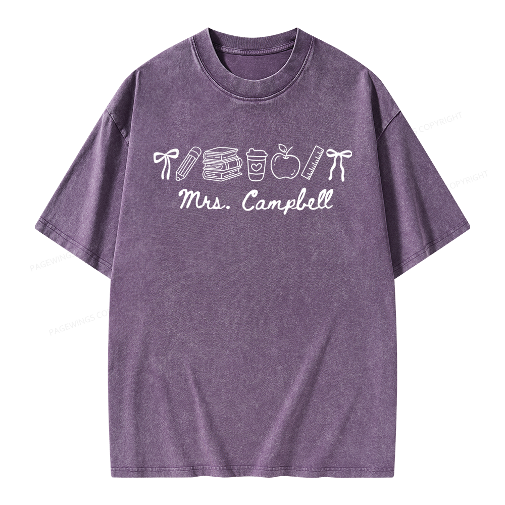 Pagewings Personalized Name Teacher Unisex Washed T-shirt