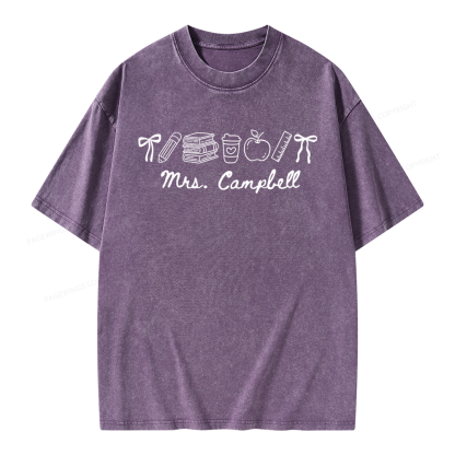 Pagewings Personalized Name Teacher Unisex Washed T-shirt