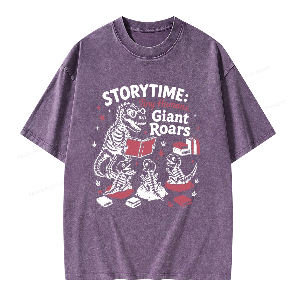 Pagewings School Librarian Dinosaur Unisex Washed T-shirt