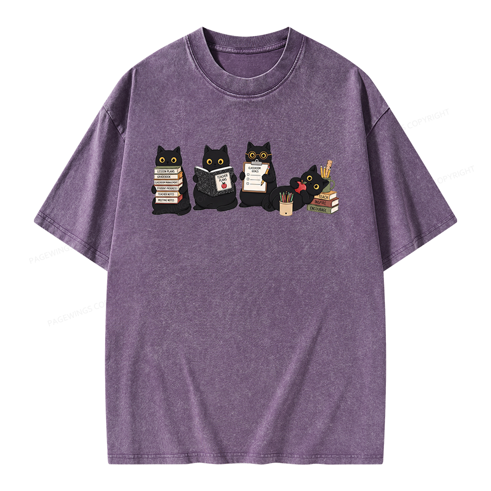 Pagewings Black Cat Teacher Unisex Washed T-shirt