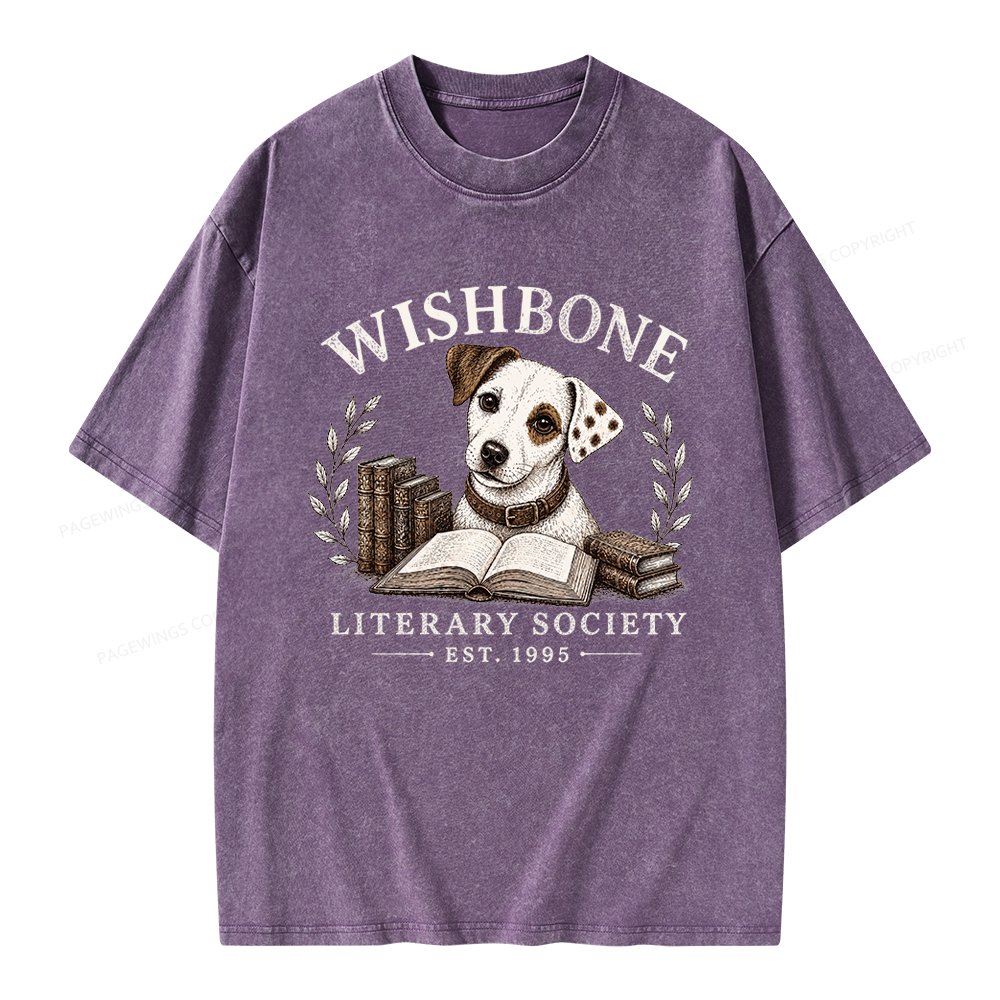 Pagewings Wishbone Literary Society Unisex Washed T-shirt