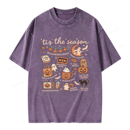Pagewing Vintage Halloween Unisex Washed T-shirt
