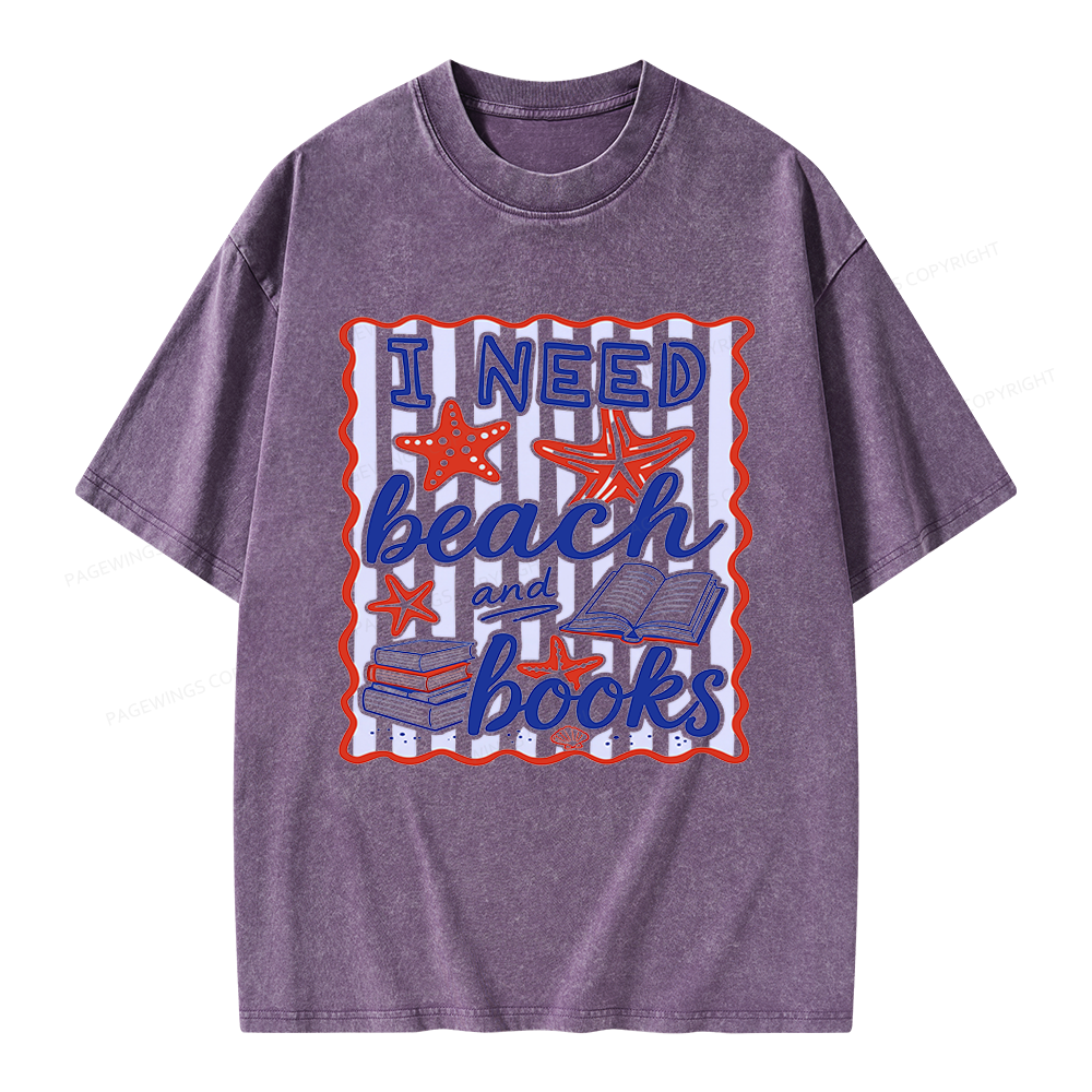 Pagewing I Need Beach Books Unisex Washed T-shirt