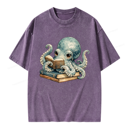 Pagewing Octopus Book Lover Unisex Washed T-shirt