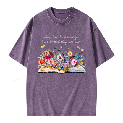 Pagewing Floral Book Unisex Washed T-shirt
