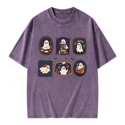 Pagewings Ghost Reading Book Unisex Washed T-shirt