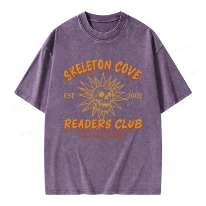 Pagewings Skeleton Cove Readers Club Unisex Washed T-shirt