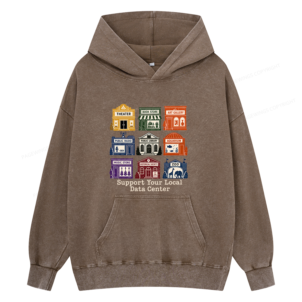 Pagewing Support Your Local Data Center16102 Book Unisex Washed Hoodie