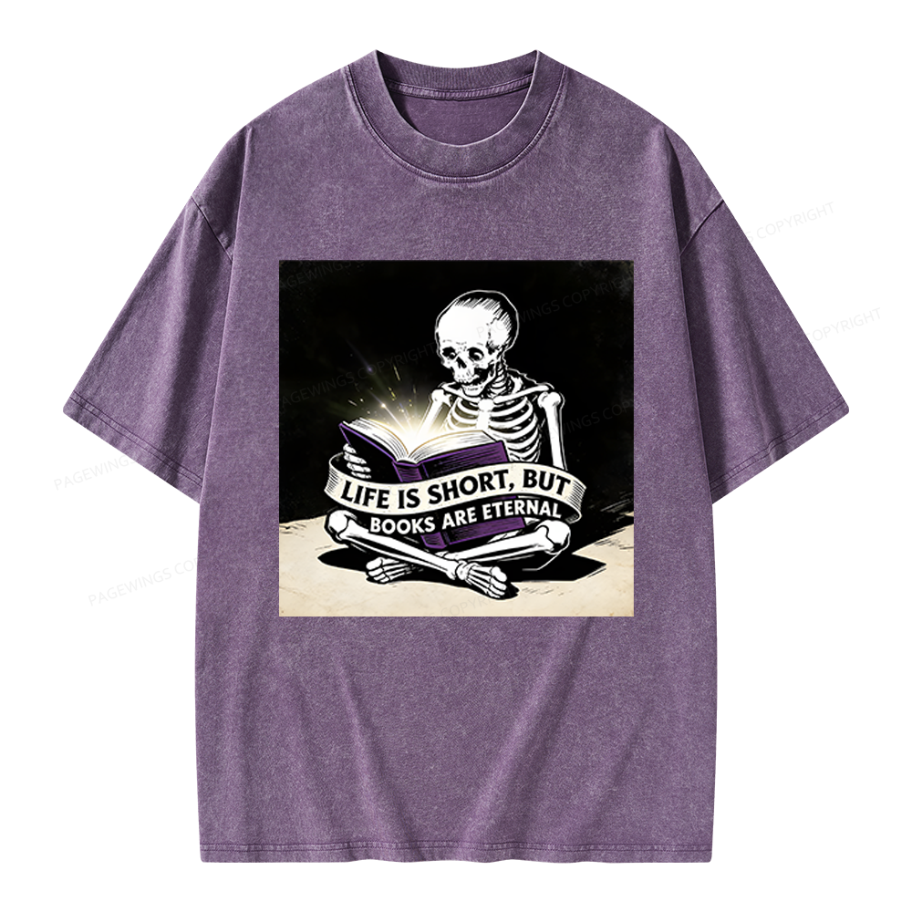 Pagewings Life Is Short But Books Are Eternal Unisex Washed T-shirt