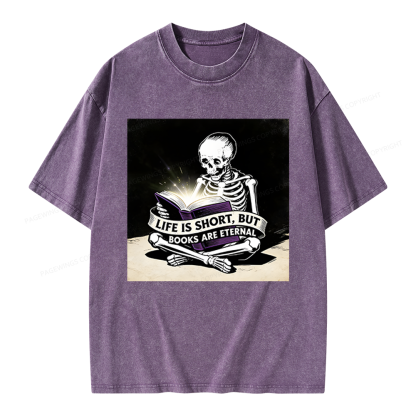 Pagewings Life Is Short But Books Are Eternal Unisex Washed T-shirt