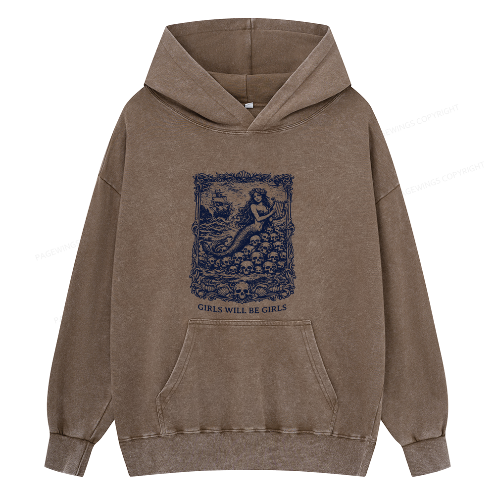 Pagewings Girls Will Be Girls15607 Book Unisex Washed Hoodie