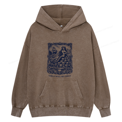 Pagewings Girls Will Be Girls15607 Book Unisex Washed Hoodie