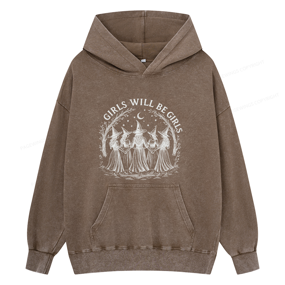Pagewings Girls Will Be Girls15692 Book Unisex Washed Hoodie