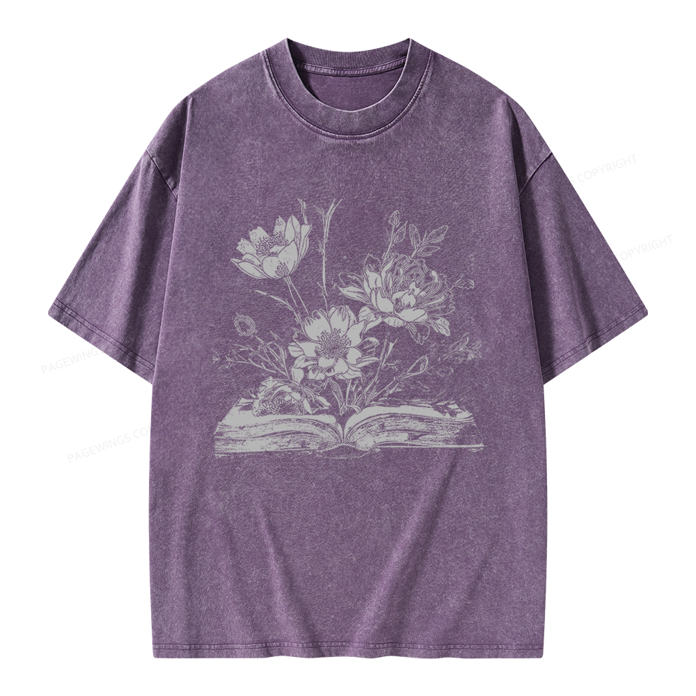 Pagewings Book and Flowers Unisex Washed T-shirt
