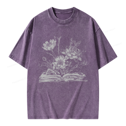 Pagewings Book and Flowers Unisex Washed T-shirt