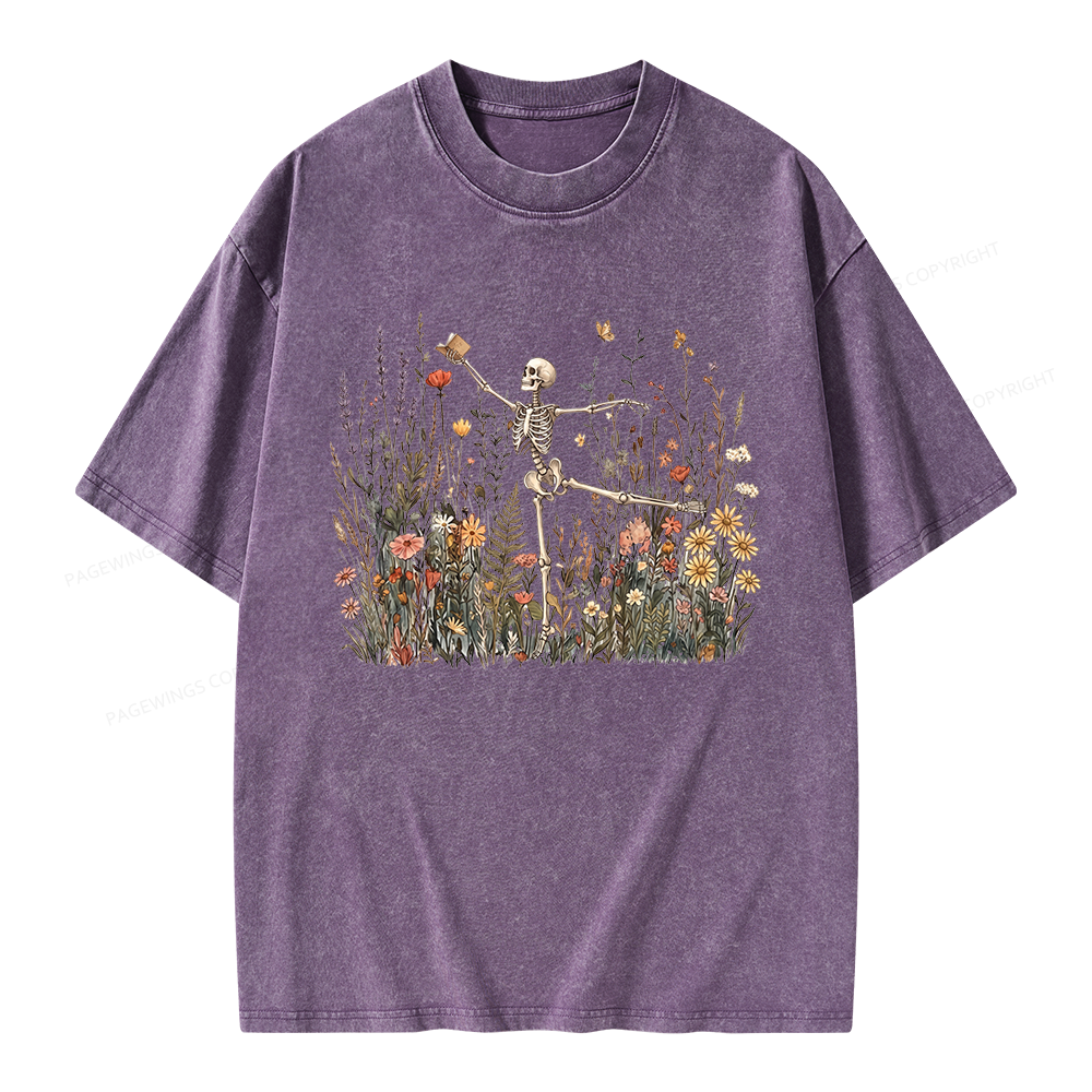 Pagewings Skeleton Reading Unisex Washed T-shirt