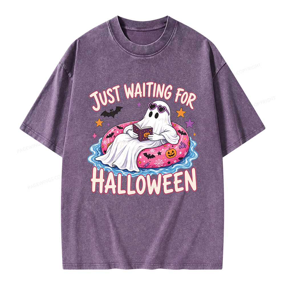 Pagewings Just Waiting for Halloween Unisex Washed T-shirt