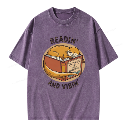 Pagewings Readin' And Vibin' Unisex Washed T-shirt