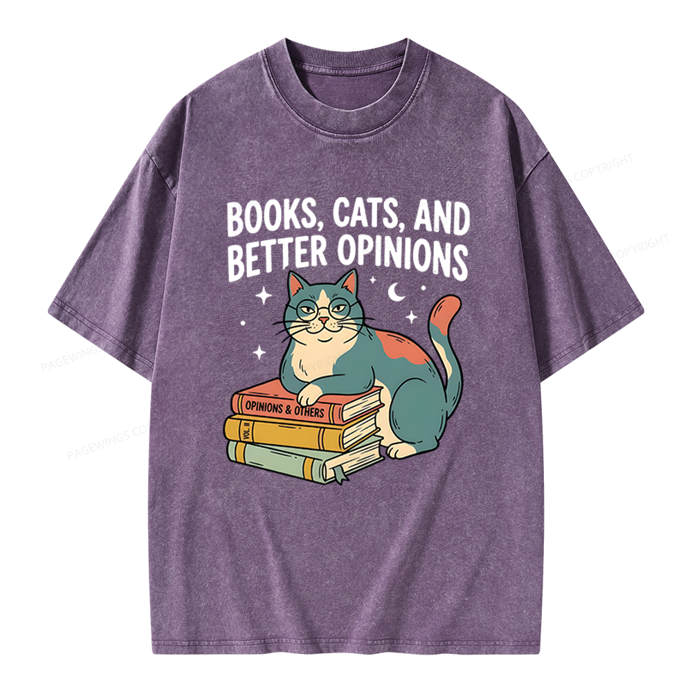 Pagewings Books Cats And Better Opinions Unisex Washed T-shirt
