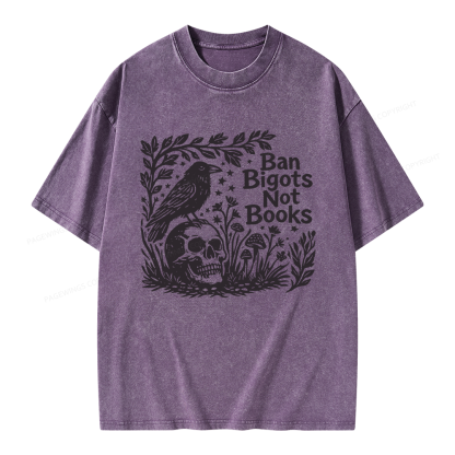 Pagewings Ban Bigots Not Books Unisex Washed T-shirt