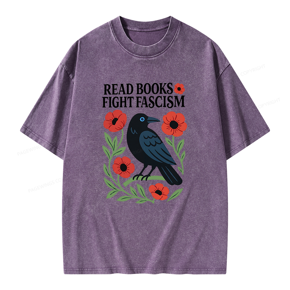 Pagewings Read Books Fight Fascism Unisex Washed T-shirt
