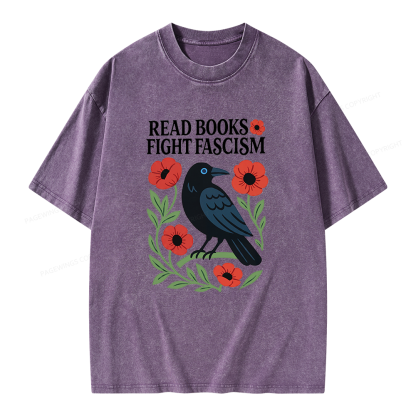 Pagewings Read Books Fight Fascism Unisex Washed T-shirt