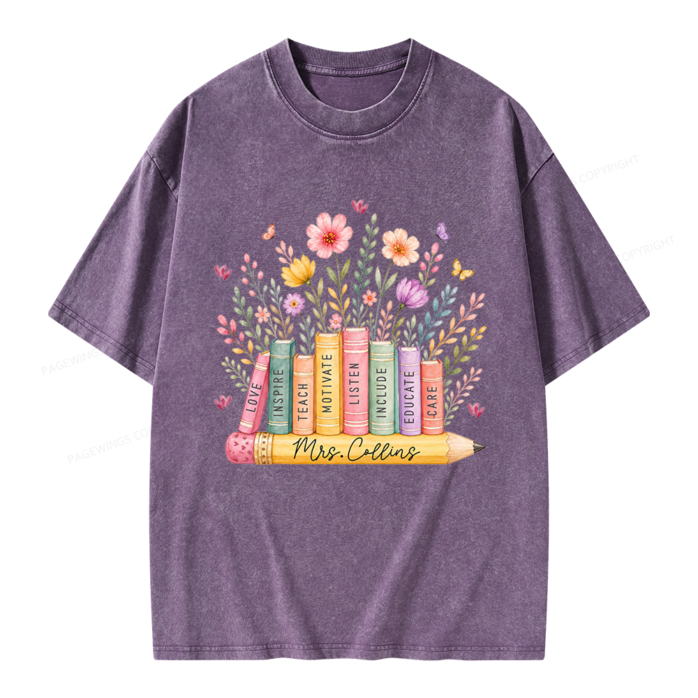 Pagewings Wildflower Books Unisex Washed T-shirt