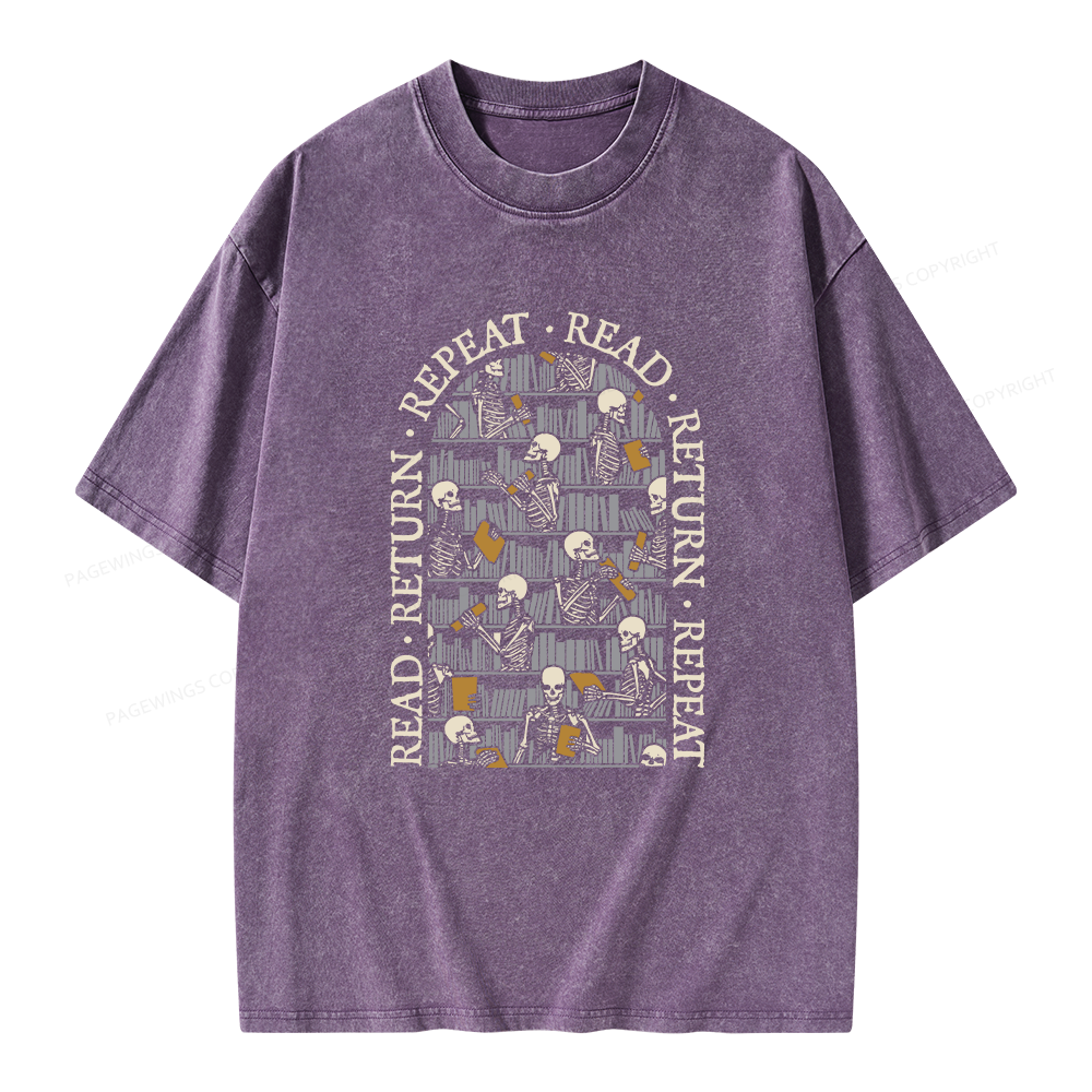 Pagewings Skeleton Library Unisex Washed T-shirt