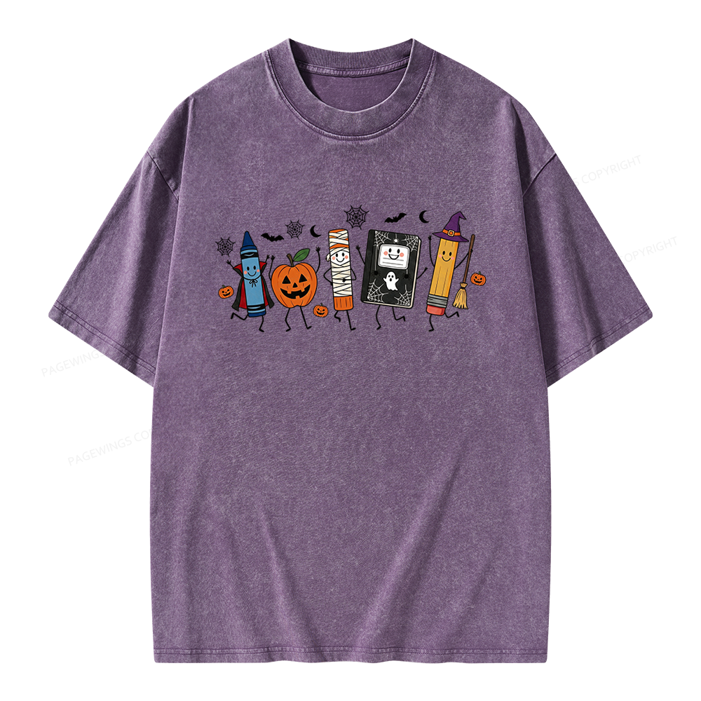 Pagewings Halloween Teacher Unisex Washed T-shirt