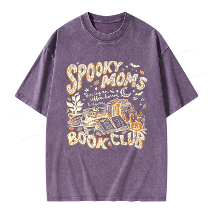 Pagewings Spooky Moms Book Club Unisex Washed T-shirt
